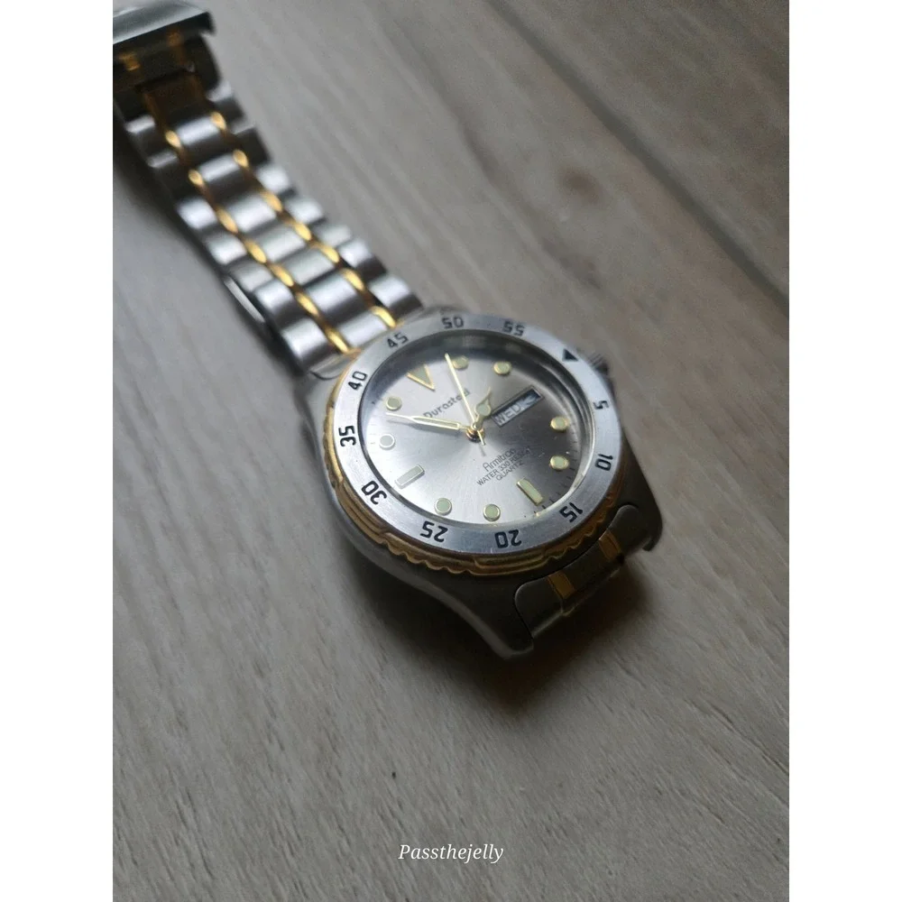 Armitron Watch Mens vtg Durasteel Two Tone Day Date Diver Old Money Heritage